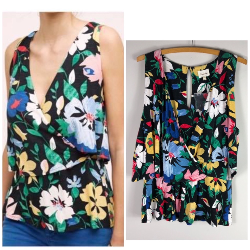 Anthropologie Deletta Floral V Neck Layered Tank Top Sleeveless Shirt 270